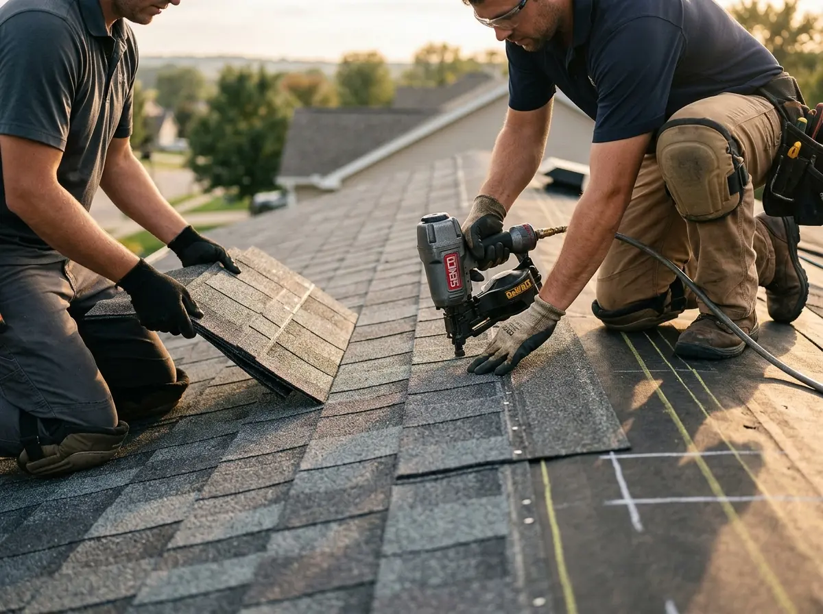 Professional roofer working on a residential roof in Aiea